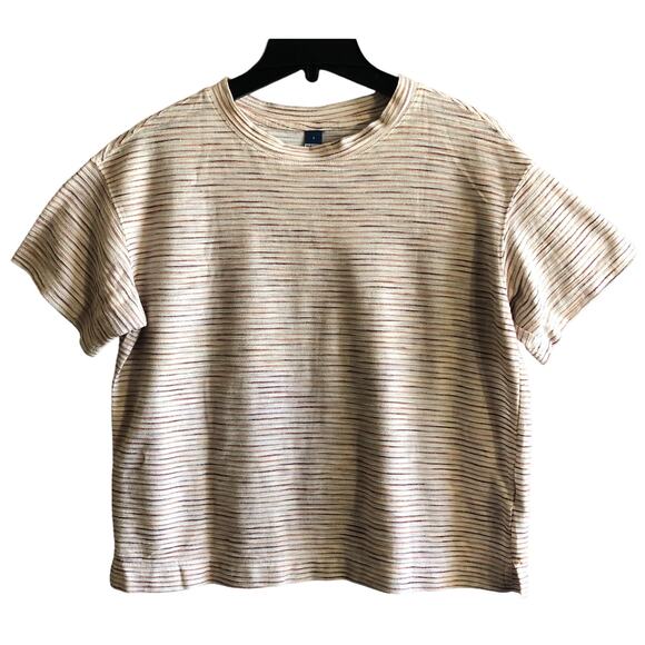Old Navy Red Orange Striped Crew Neck Short Sleeve T-Shirt Reg Size Small - Picture 1 of 8